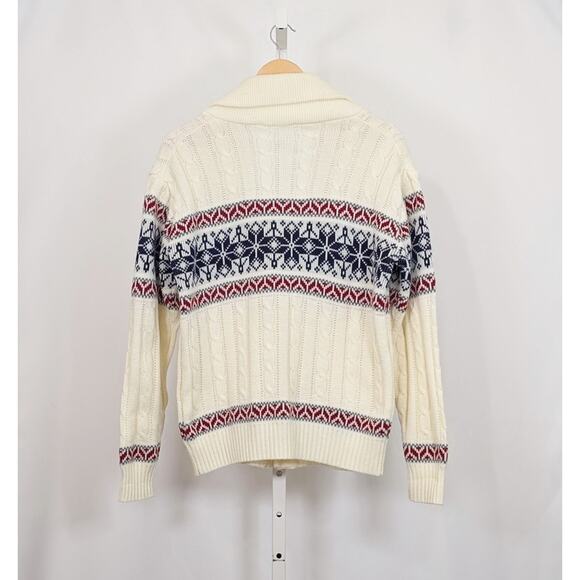 Vintage 80s Cardigan Sweater Cream Fair Isle Cable Knit Men's Size M Kentfield - Picture 3 of 5